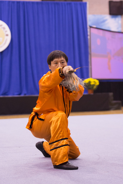 新唐人第四屆「全世界華人武術大賽」來自中國的唐藝獲得男子器械組的金獎。（戴兵／大纪元）