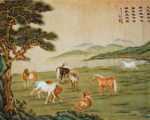 中华传统画家章翠英画作-八骏图。（作者提供）