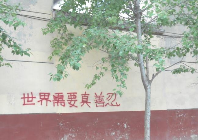 “四•二五”期间河北某地出现的真相标语。(明慧网)