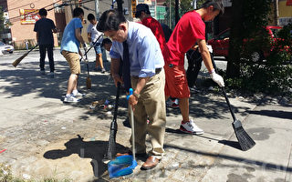 法拉盛高中生掃街 提醒注意公共衛生