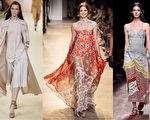 (左起)Hermès、Paul & Joe、Valentino在巴黎2015春夏時裝週發布女裝新品。(Getty Images/大紀元合成)