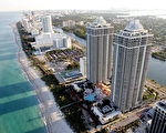 图为鸟瞰迈阿密海滩。（ROBERTO SCHMIDT/AFP）