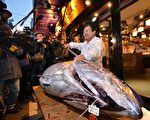 买到高价金枪鱼的寿司店老板亲自操刀。(Yoshikazu TSUNO/AFP)
