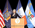 1月22日，皇后區長凱茲在紐約市皇后學院（QueensCollege）發表了區情咨文。（陳曉天/大紀元）