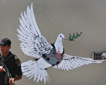 英國街頭藝術家Banksy在加沙地帶的作品(David Silverman/Getty Images)