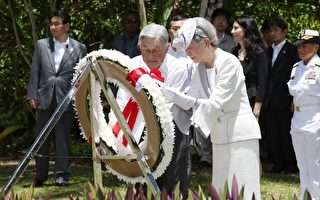 日皇夫妇悼念太平洋小岛美日阵亡战士
