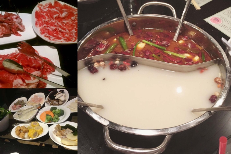 麻辣和奶汤底的火锅令人食欲大开。(萧雨萱/大纪元)