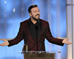 2012年1月15日，喜劇男星瑞奇‧熱維斯主持第69屆金球獎資料照。(Paul Drinkwater/NBC via Getty Images)