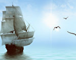 帆船對著美麗的日落景觀（fotolia）