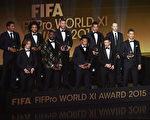 世界職業球員工會評選出的年度最佳陣容球員合照。(Matthias Hangst/Getty Images)