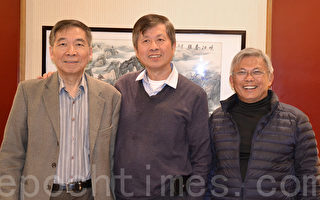 民进党硅谷支党部主委庄胜津（中）、执行长黄清照（左）和评议委员会召集人林武吉。（梁博／大纪元）