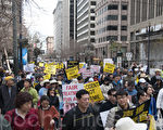 2月20日中午，在短暂集会之后，数千名来自旧金山湾区各地的华人为主的民众开始了声援刚刚被判有罪的纽约梁彼得的游行活动。（周凤临／大纪元）