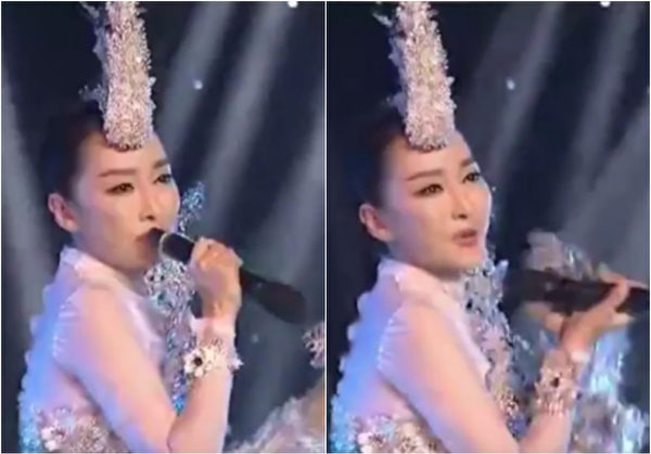 图为大陆女星萨顶顶假唱画面。(视频截图/大纪元合成) 图为大陆女星萨顶顶假唱画面。(视频截图/大纪元合成)