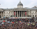 LONDON, ENGLAND - FEBRUARY 27:  Demonstrators march during a 'Stop Trident' march in Trafalgar Square on February 27, 2016 in London, England. The leaders of three political parties will attend the march today. Labour leader Jeremy Corbyn, SNP leader Nicola Sturgeon and Plaid Cymru leader Leanne Wood are expected to speak to thousands of protesters in support of the Stop Trident campaign.  (Photo by Dan Kitwood/Getty Images)