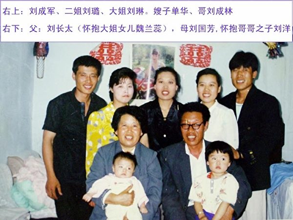 图2：刘成军的全家福，右1为刘成军，中间是大姐刘琳。（明慧网）