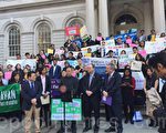 45个亚裔组织到市政厅前呼吁市政增加预算。（施萍/大纪元）