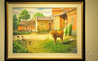 魏慶發用畫筆記錄台灣農村景象，讓賞畫者或勾起回憶、或讚歎。（賴月貴／大紀元）