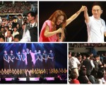 “民歌40”4月23日在台南成功大学开唱，总统当选人蔡英文（左上）及台南市长赖清德（右下）也到场聆听，引起民众抢拍。（大大娱乐、现场观众提供/大纪元合成）