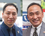 2016总统大选年，旧金山湾区的选战也异常激烈。图为联邦参议员候选人杨承志（George Yang，左）和硅谷加州众议员候选人郭宗政（Peter Kuo，右）（大纪元图片）
