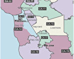 2016年旧金山湾区国会众议员选区地图。（大纪元制图）