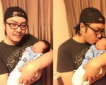 43岁的歌手“阿杜”杜成义升格当爸，手抱“小杜杜”充满父爱。（佳葳娱乐／大纪元合成）