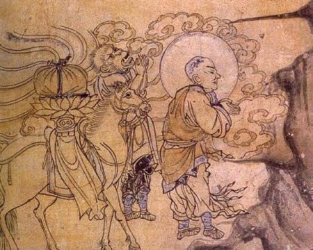 敦煌西夏壁畫中的玄奘取經圖。（公有領域）