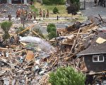 6月28日下午4时20左右，安省密西沙加市居居区发生大爆炸，一栋民宅夷为平地。（加通社）