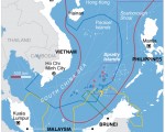 周邊國家對南中國海的海權聲索圖。（（維基百科公共領域）