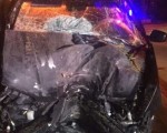 一名28歲的司機，12日晚上10點45分開著車「抓妖怪」，結果撞上路邊大樹，所幸未造成人員傷亡，但車頭損壞嚴重。 (警方提供)