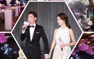 藝人林心如、霍建華今晚（2日）在台北君品酒店舉行歸寧宴，會場佈置浪漫溫馨。（林心如工作室／大紀元合成）