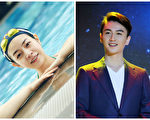 戴泳帽的陳妍希（左）與陳曉被稱「最強夫妻臉」。（微博圖片/大紀元合成）