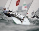 RIO DE JANEIRO, BRAZIL - AUGUST 10:  Evi van Acker in action during a Laser Radial class race on Day 5 of the Rio 2016 Olympic Games at the Marina da Gloria on August 10, 2016 in Rio de Janeiro, Brazil.  (Photo by Clive Mason/Getty Images)