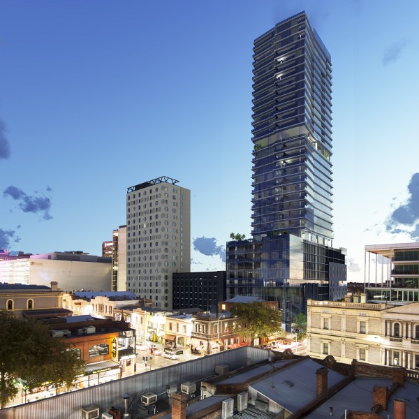 南澳建築開發商Kyren Group計劃在阿德雷德市中心北部Frome Street打造一棟36層集酒店、服務公寓、學生公寓和住宅公寓的綜合項目。(設計效果圖由Kyren提供)