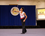 第五屆「新唐人全世界華人武術大賽」男子器械組決賽，圖為林昌湘以長拳螳螂地功門的九節鞭獲得唯一的一枚金牌。（戴兵／大紀元）