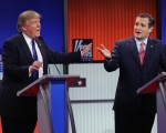3月3日底特律，科鲁兹（右）与川普在共和党大选电视辩论会上。(Chip Somodevilla/Getty Images)