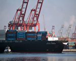 在获得美国法院批准后，韩进希腊号开始入港卸货。（DAVID MCNEW/AFP/Getty Images）