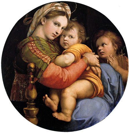 拉斐爾 « La Vierge à la chaise »(《椅中聖母》),油畫於木板,作於1513-1514年。(公有領域)