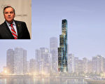 芝加哥前市長戴利（左上）向聯邦政府申請EB-5項目，吸引中國人投資芝加哥市中心正在建設的萬達大廈。（Getty Images，Facebook，大紀元合成）