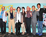 《700歲旅程》主要演員（左起）丁強、上官鳴、王滿嬌、應采靈、唐川、朱陸豪、喜翔。（台視提供）