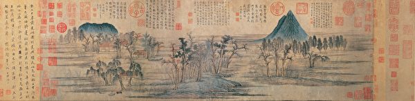 元 趙孟頫〈鵲華秋色〉。左圓者為鵲山,右尖者為華不注山。(公有領域)