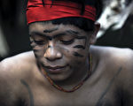 巴西官员于2016年11月18日表示，罗赖马州的亚诺玛米雨林部落土著，射杀了6名进入亚马逊丛林盗采金矿的人。本图为与世隔绝的亚诺玛米部落土著。（LEO RAMIREZ/AFP/GettyImages）