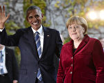 11月17日傍晚，奥巴马在柏林总理府于默克尔进行告别会晤。（TOBIAS SCHWARZ/AFP/Getty Images）