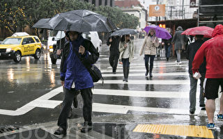12月15日，舊金山下起了中雨，並伴有強風。（曹景哲／大紀元）