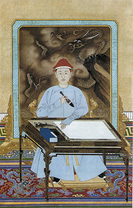 《康熙帝便装写字像》，清代宫廷画家绘，北京故宫博物院藏。（公有领域）