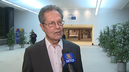 德國的歐洲議會議員克勞斯·布赫納教授接受媒體採訪。（新唐人）
