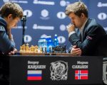 挪威選手卡爾森（Magnus Carlsen，右）獲得2016國際象棋世界錦標賽冠軍。 (EDUARDO MUNOZ ALVAREZ/AFP/Getty Images)