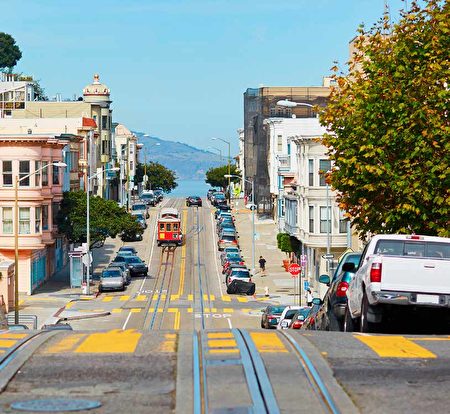 旧金山的道路蜿蜒起伏，好像是旧金山房地产的走势图。（Shutterstock）