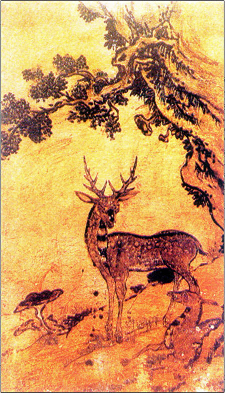 太平天国壁画《双鹿灵芝图》（维基百科公有领域）