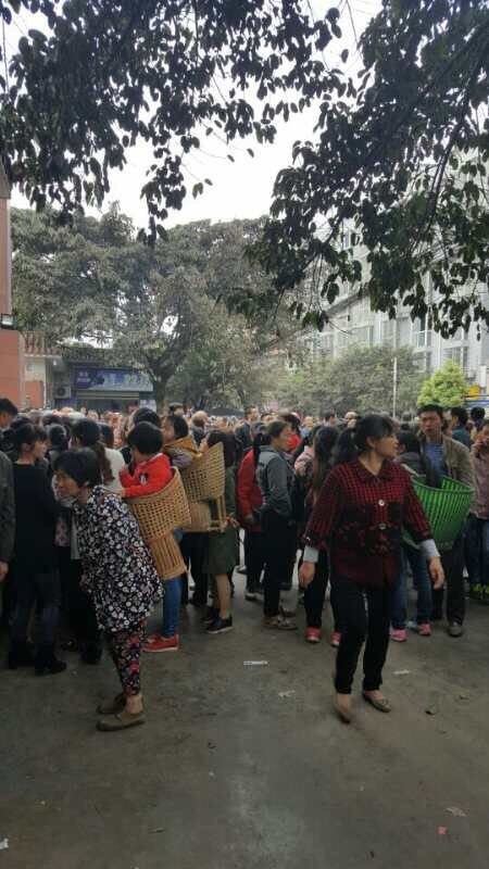 4月7日，是四川泸州太伏中学生死亡第七天，上千名民众聚集在校门口前讨公道。（当地民众提供）