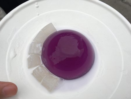 今年的水滴蛋糕變成了晶瑩剔透的紫色，口味也變成了紫薯風味。